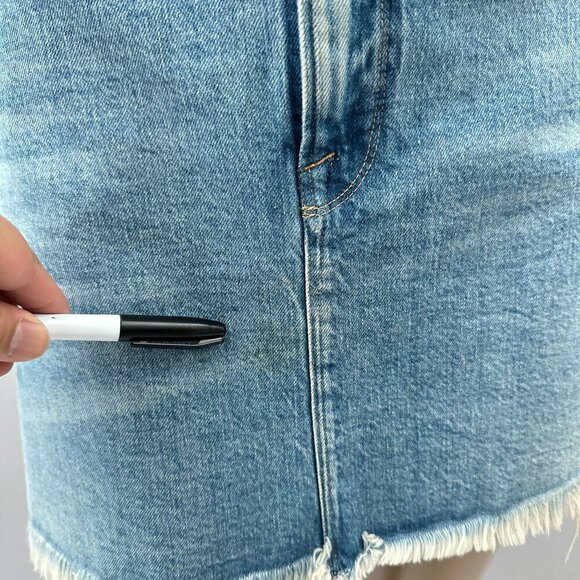 Good American Distressed Raw Hem Denim Mini Skirt Indigo Blue Womens XL, 20 - Picture 9 of 16